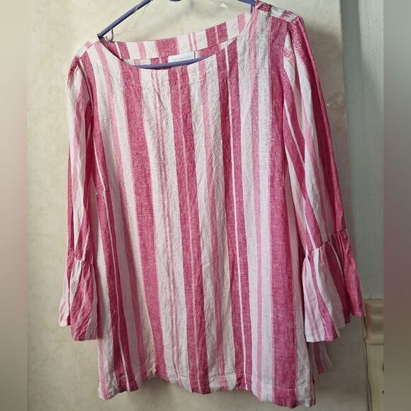 Charter Club 1X linen blouse top, ruffle sleeves - Picture 2 of 10